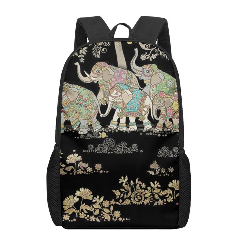 Ndian-mochila escolar con estampado artístico de elefante para adolescentes, morral escolar de 16 pulgadas para niños y niñas