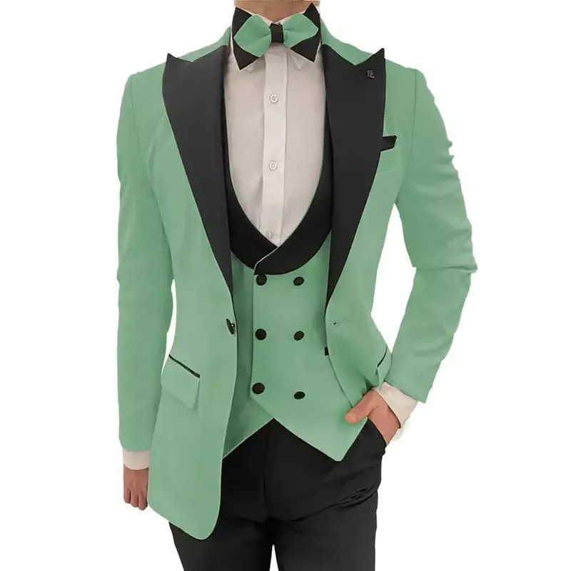 Костюм смокинг мужской классический, блейзер с заостренным воротником, двубортный свадебный пиджак + жилет + брюки, костюм для выпускного вечера, 3 предмета