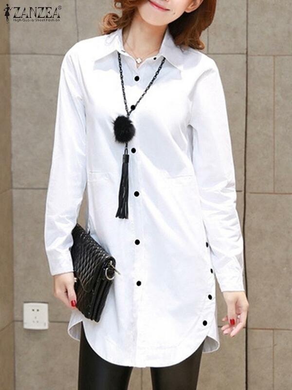 ZANZEA-Blusa elegante de trabalho feminina, camisa de manga comprida, gola lapela, botões para baixo, tops casuais, elegante, moda, primavera