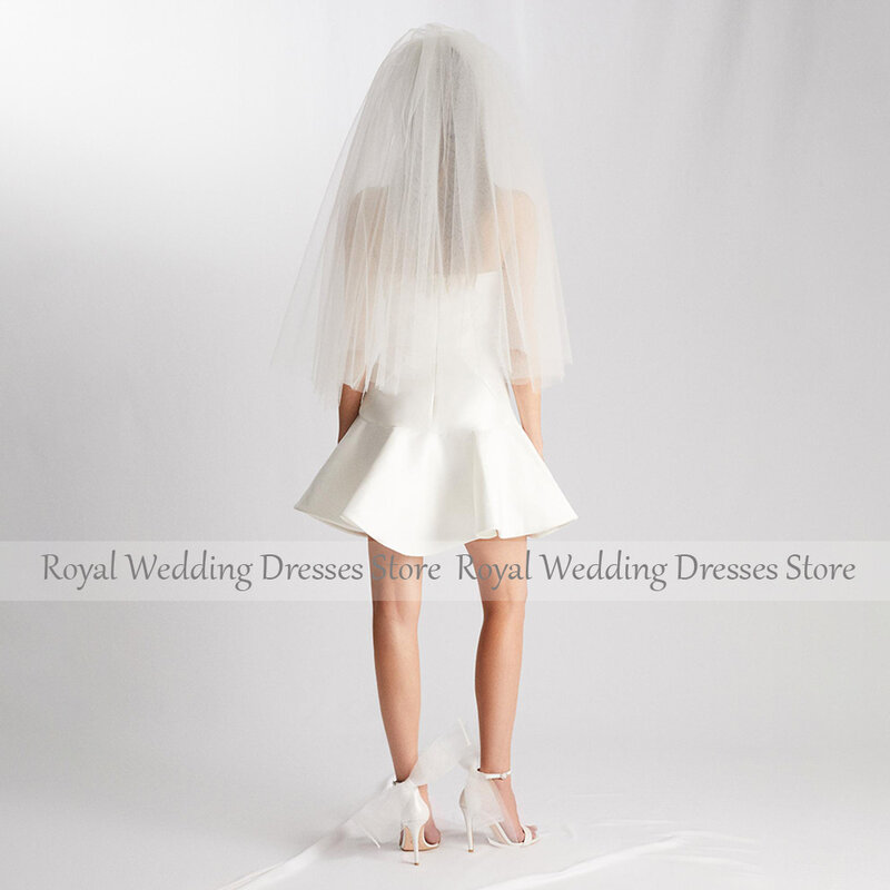 Vestido de novia de sirena con tirantes finos, minivestido de novia con volantes, color marfil, sencillo, 2023