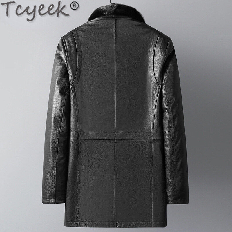 Tcyeek-Chaqueta de piel auténtica para hombre, abrigo de piel auténtica de visón grueso, longitud media, para invierno