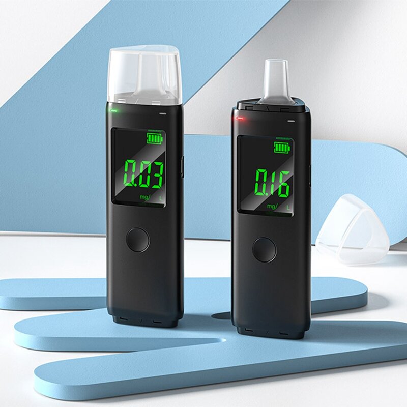 เครื่องวัดปริมาณอัลกอฮอล์จากลมหายใจเครื่องตรวจจับหน้าจอดิจิตอล LCD แบบมืออาชีพสำหรับการขับขี่เมาเหล้า