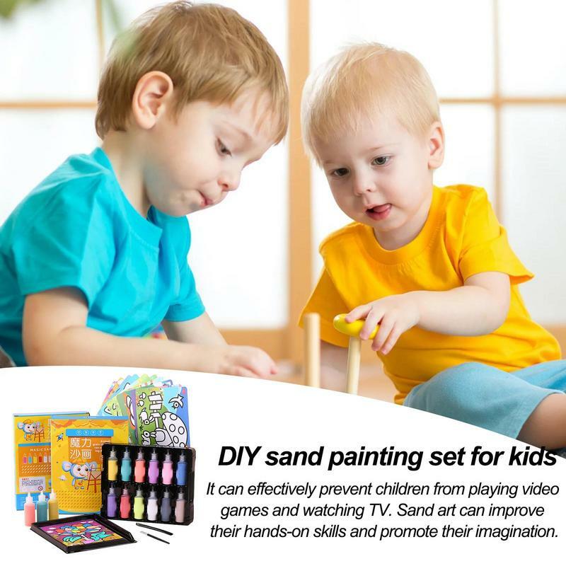 Lukisan pasir Kit seni DIY seni pasir 12 warna lukisan pasir dengan berbagai macam lukisan pasir gambar kartu berwarna pasir Kit