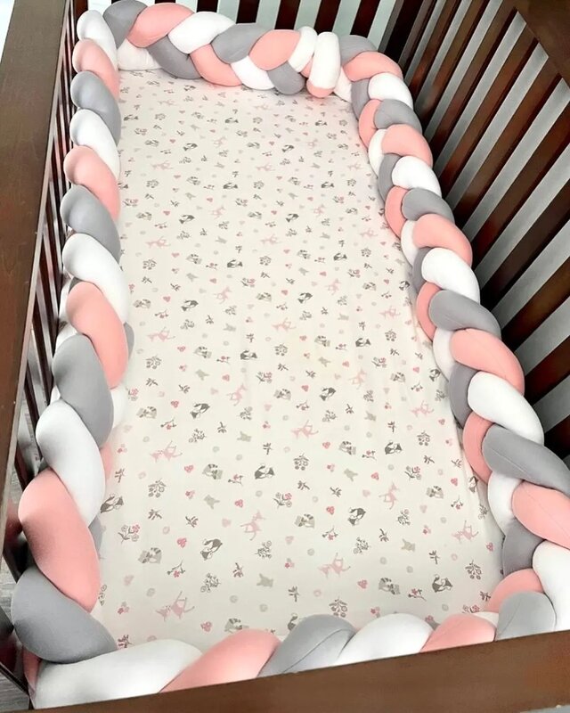 2M 3 Shares Toddler Baby Bed Bumpers In The Crib Newborn Baby Crib Protector Bed Braid Knot Cushion for Infant Kids 2024