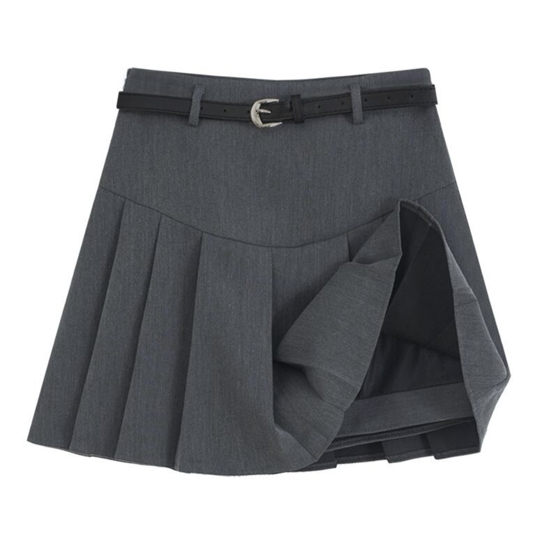 JK jednolity plisowana spódnica spódnica z wysokim stanem z szortami pod spodenkami spódnica z paskiem z bocznej liny krótka spódniczka