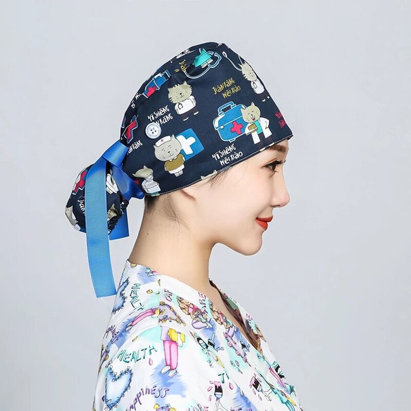 Шапка с эффектом потертости для операционной, женская шапка с длинными волосами, хлопковые Регулируемые головные уборы с защитой от грязи
