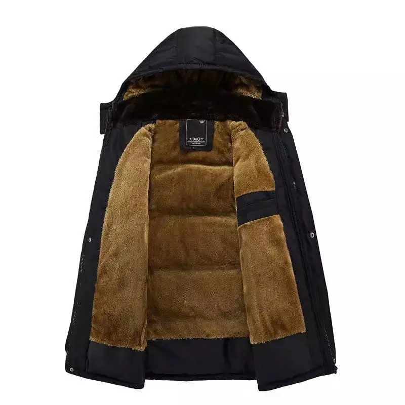 Jaket bulu domba hangat ke bawah musim dingin baru 2023 jaket empuk tebal pakaian luar Vintage mewah ukuran besar bertudung warna polos pria