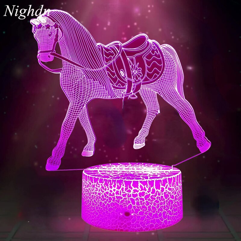 Lampu malam LED lampu kuda 3D Nighdn untuk anak, lampu malam LED dekorasi Natal kamar tidur lampu malam berubah 7 warna untuk anak laki-laki dan perempuan