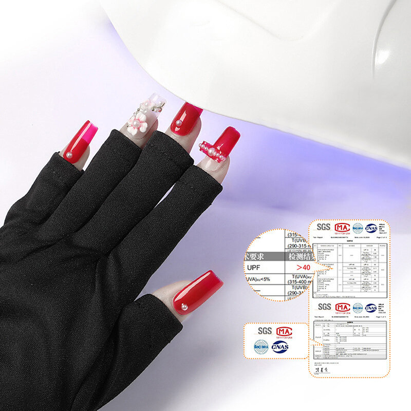 1 Paar Maniküre Handschuhe UV-Schutz dehnbare atmungsaktive finger lose Faser Baumwolle Nail Art Lampe Handschuhe für zu Hause Salon