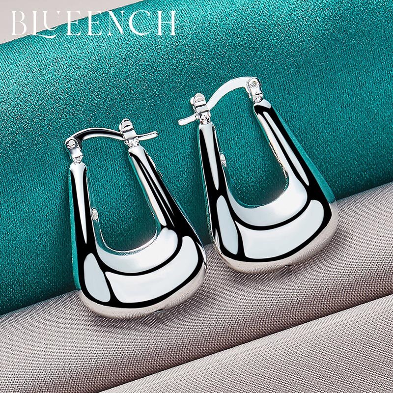Blueench Anting-Anting Sederhana Bentuk U Perak Murni 925 untuk Pesta Wanita Perhiasan Fashion Trendi Hipster