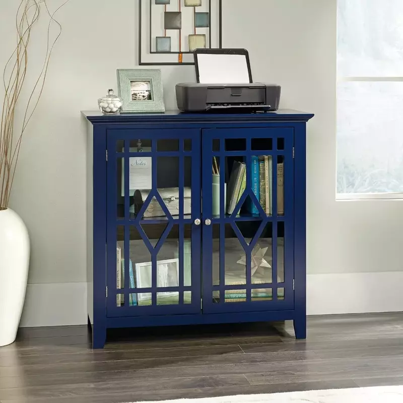 Display Pantry cabinets, L: 35.98" X W: 15.75" X H: 35.95", Indigo Blue finish, Engineered Wood and Glass Construction