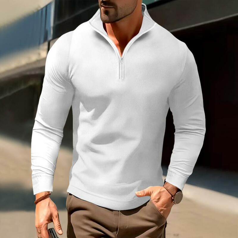 Men Zipper Sweatshirt Men's Zipper Stand Collar Shirt Soft Slim Fit Pullover for Fall Spring Solid Color Long Sleeve Daily Top