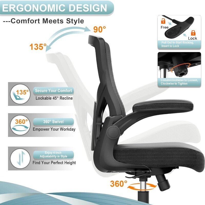 Sedia da ufficio, sedia da scrivania con schienale alto regolabile in altezza e Design ergonomico sedia per Computer da ufficio a casa supporto lombare esecutivo