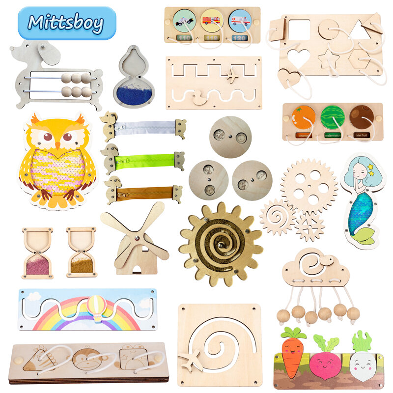 Montessori Busy Board DIY Acessórios, Early Learning Toy, Matching Puzzle, Jardim de Infância Educação, Sapato Ampulheta, Maze Brain Game