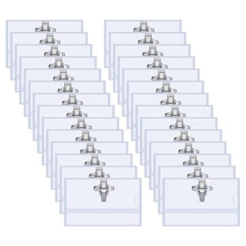 100 PCS Pin Style Clip Horizontal Name Badge Holders With Inserts Fit Card Transparent
