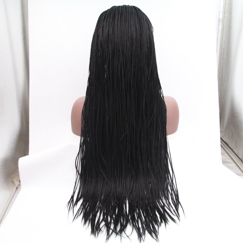 2023 nova parte livre 36 polegadas longo natural preto macio completo laço trançado perucas trança africano com o cabelo do bebê cheia laço trançado perucas