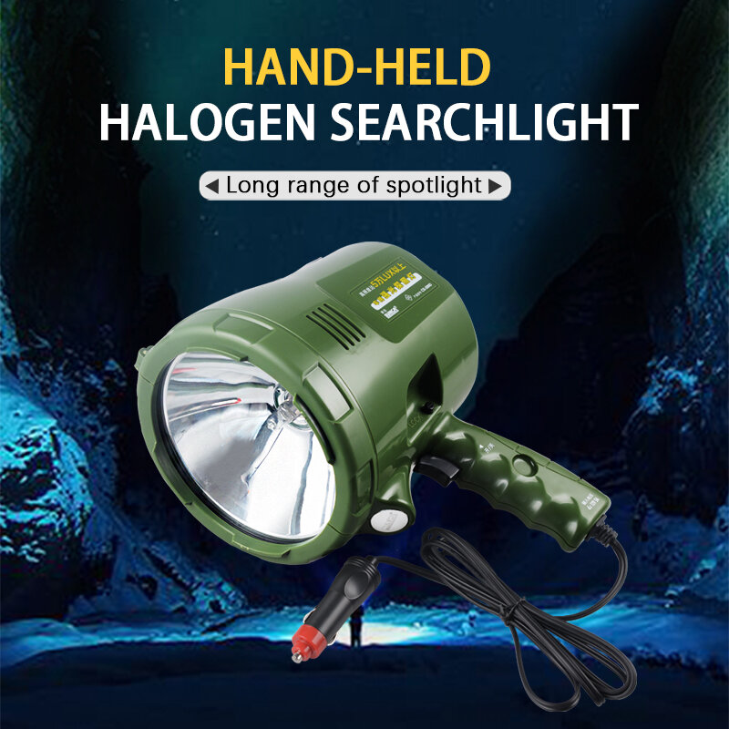 Reflector halógeno de alta potencia, Luz fuerte de tiro largo, 10000 lúmenes, linterna de 12V, luz de búsqueda de caza impermeable, 55W