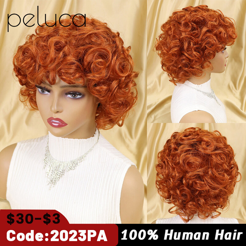 Fryzura Pixie peruka ludzkie włosy krótkie kręcone ludzkie włosy peruki dla czarnych kobiet tanie ludzkie włosy peruka pełna maszyna Glueless Afro peruka z lokami