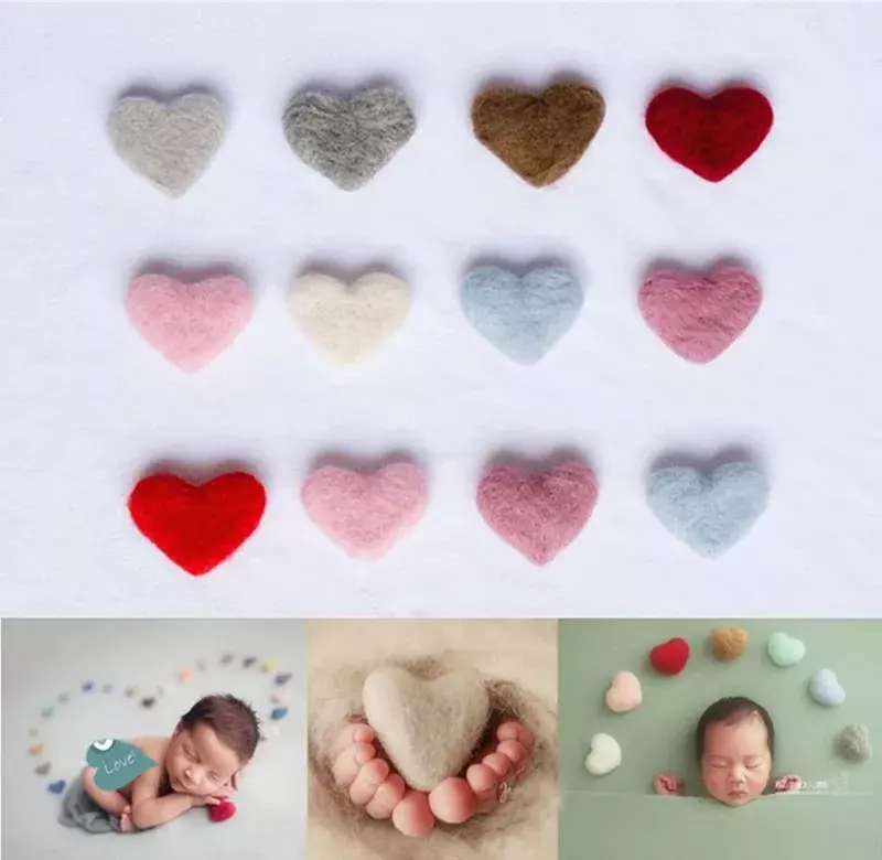 Newborn Photography Props Heart Wool  DIY  Photography Props Accessories  Photography Baby Studio Felt Love Heart  5pcs/set