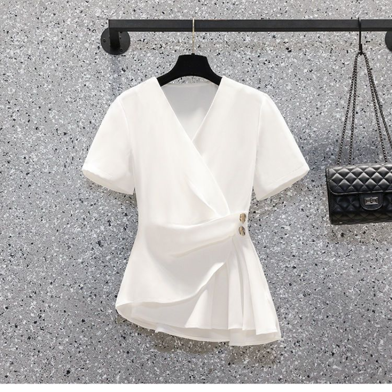 여성 웨이스트 컬렉션 시폰 셔츠 투피스 세트, 세련된 슬림 라인, 마이크로 플레어 팬츠, 여름 신상