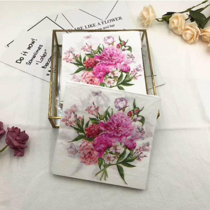 Guardanapos de papel quadrado impressos, tecido facial floral, polpa de madeira pura, restaurante e hotel, ajuste da tabela do casamento