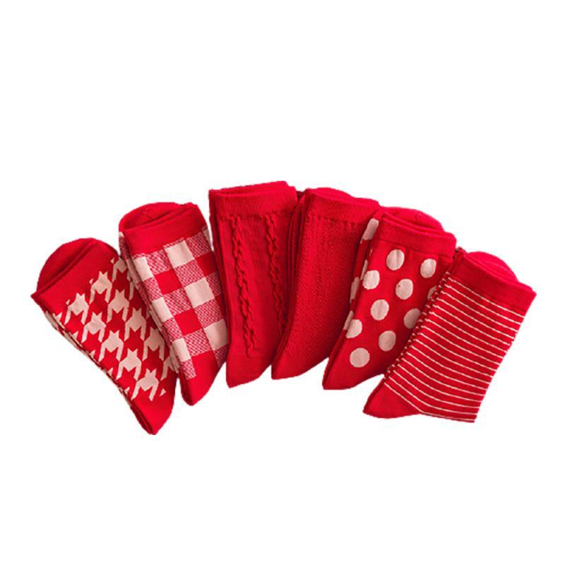 Носки женские в клетку и полоску, удобные носки в стиле Харадзюку, длинные модные в ретро стиле, красные, Осень-зима