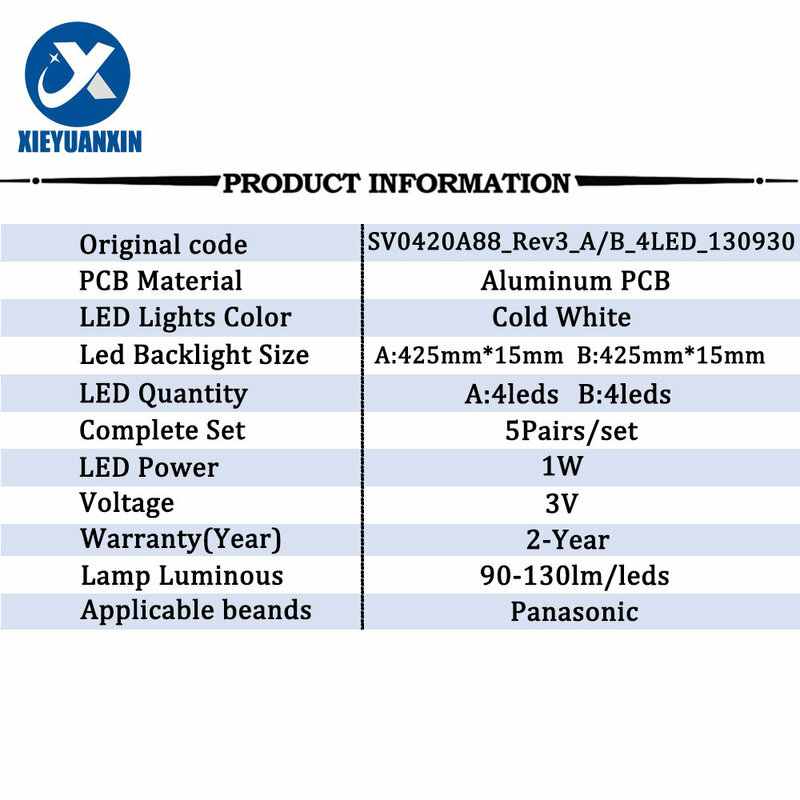 425mm 3V Tv Led Backlight Bar For Panasonic 42inch SV0420A88_Rev3_A_4LED_130930 5Pairs/Set Led Light TX-42AS500E TX-42A400B