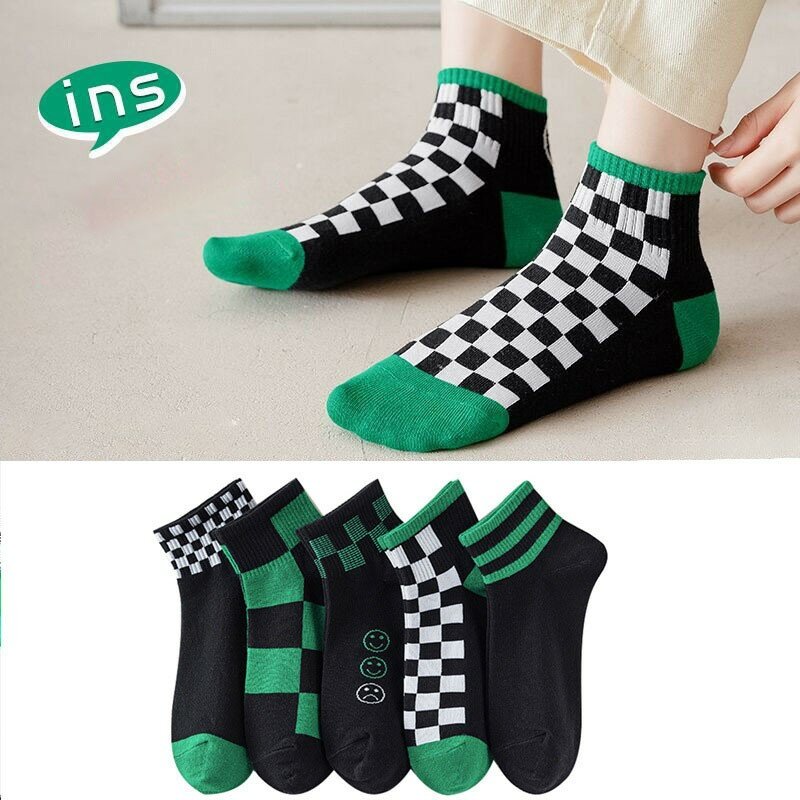 Non-Slip Stripe Impresso Socks para Mulheres, Durável, Simples, Doce, Fino, No Show, Barco, Moda, Senhoras, AZ103, 5 Pares