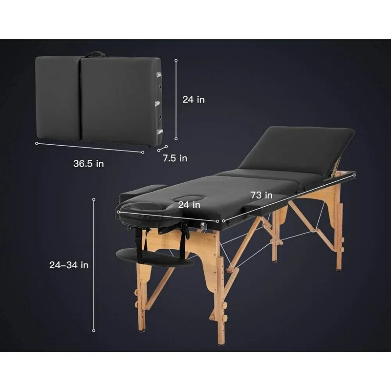 Massage Table Portable Massage Tables 3 Fold Spa Bed Height Adjustable Salon Bed Lightweight Spa Table with Carry Case