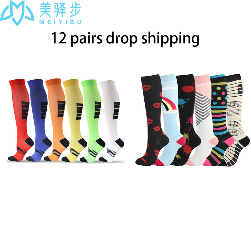 Calcetines de compresión para mujer, calcetín deportivo Unisex, para enfermera, ciclismo, correr, médico, 12 pares