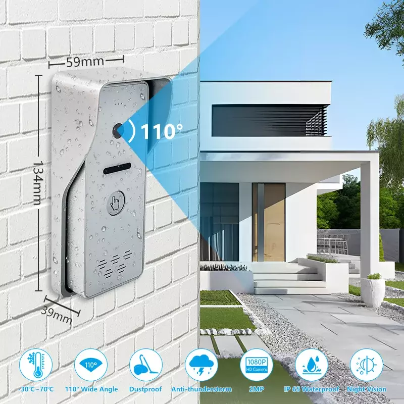 Easy to install and operate video door phone intercom with 7 inch monitor 2MP HD doorbell intercom