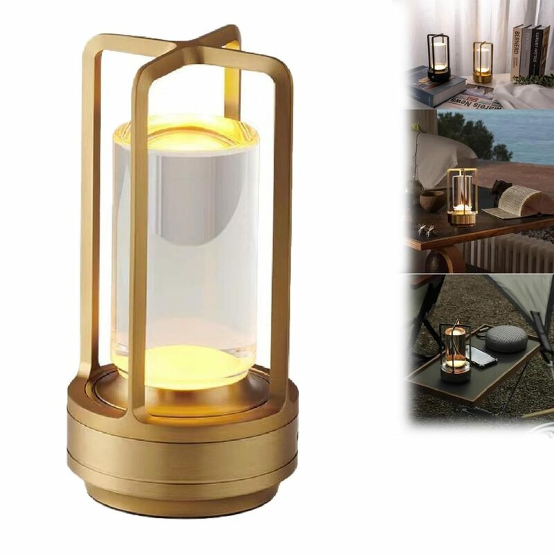 Cordless Table Lamp 3 Color Stepless Dimming Touch Rechargeable Crystal Lantern Lamp For Living Room Bedroom