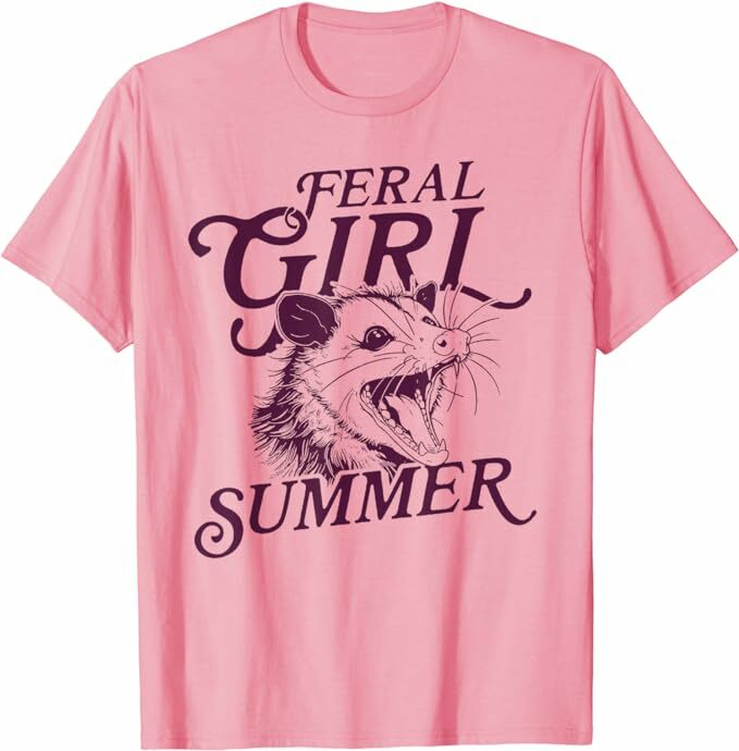 Feral Girl Summer Opossum Vintage T-Shirt Cute Mouse Lover Graphic Tee Tops Women's Fashion Short Sleeve Blouses Novelty Gifts