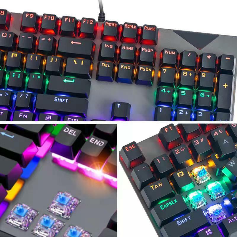 Teclado mecánico para videojuegos con cable USB, 104 teclas, antighosting, LED, retroiluminado, RGB, para tableta y Escritorio