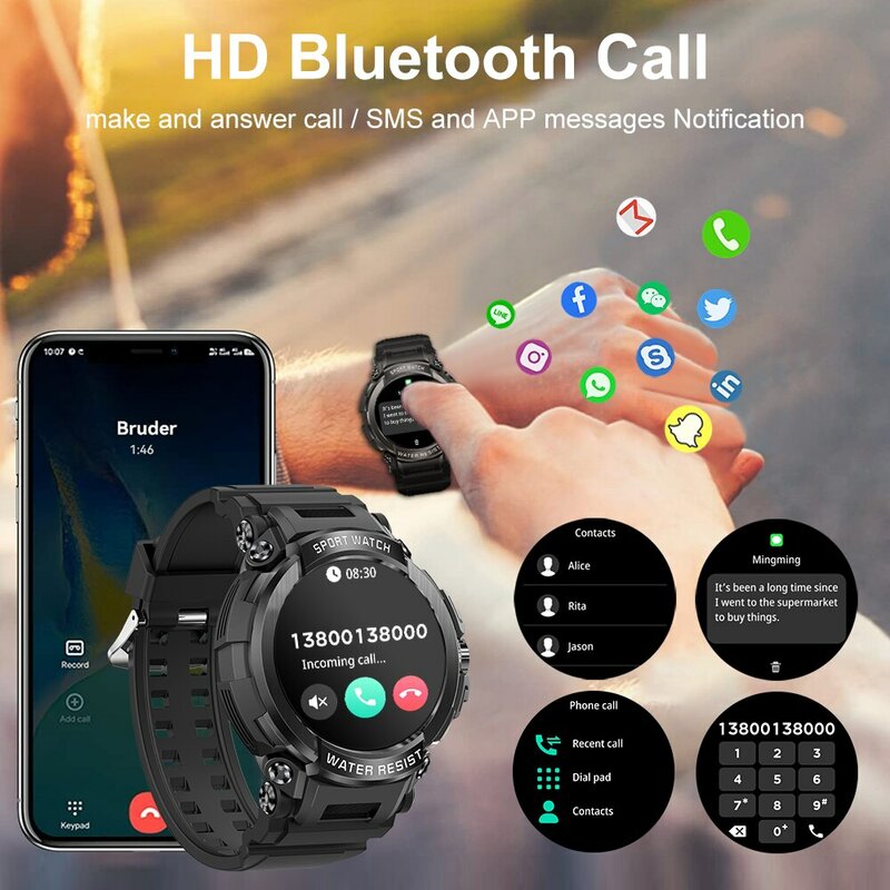 MELANDA 1.5 "Bluetooth Call GPS Smart Watch Men 120 + sport Fitness Tracker Health Monitor Smartwatch per Android IOS 600mAh T90