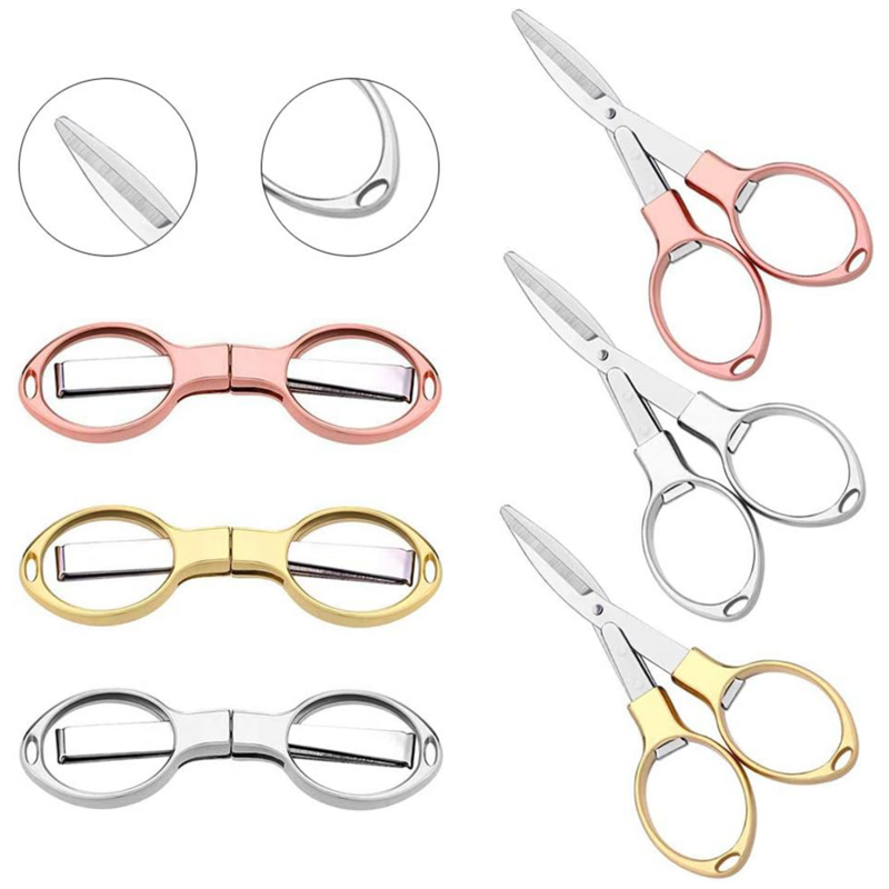 Tijeras plegables portátiles con forma de gafas, Mini tijeras, cortador telescópico, tijeras de acero inoxidable antioxidantes para pesca y costura