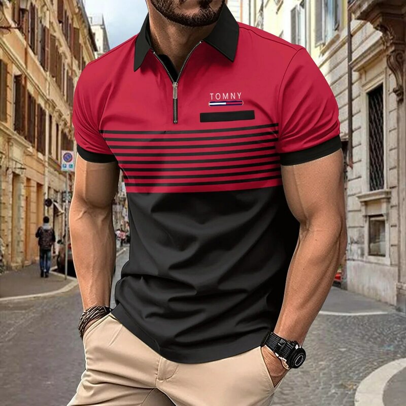New high-end Men's Top Spring Summer Lapel Short Sleeve Fashion Casual Comfortable Breathable Sweat Absorption Sports Polo Shirt