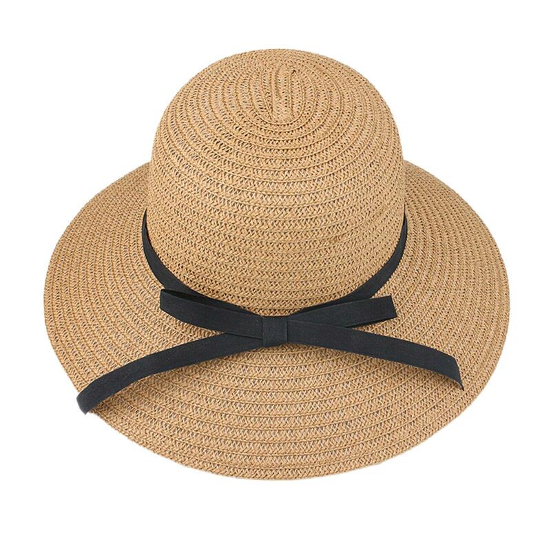 Chapeaux de soleil d'été pour femmes, chapeau de plage pour dames, nœud plat, panama dame décontracté, chapeaux de paille