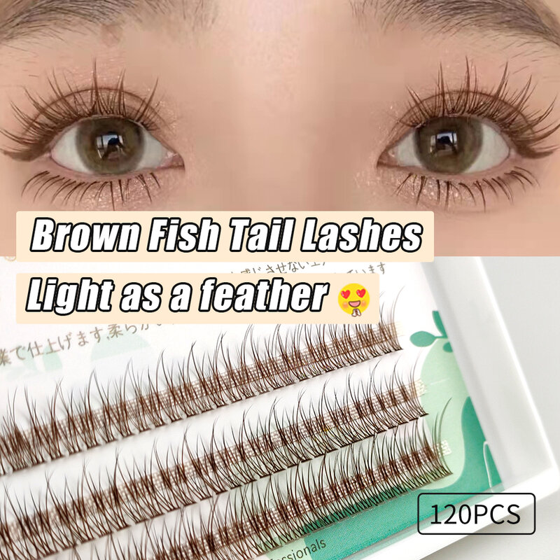 Lakanaku Brown Fishtail Type Eyelash Extensions 3 Rows Mix Length Single Fashion Cluster Fans Eyelashes