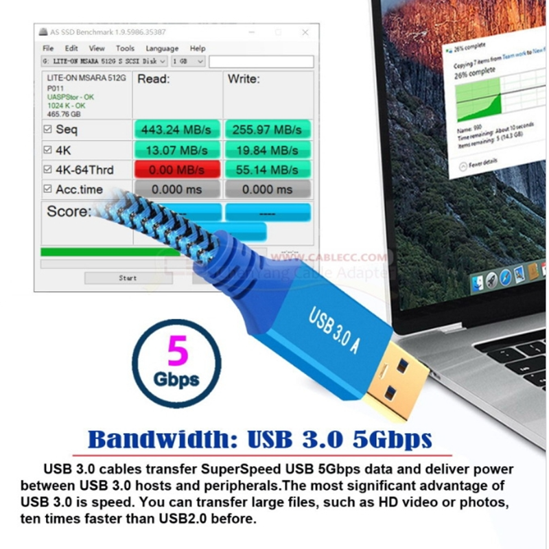 สายเคเบิลข้อมูล3.0 USB ตัวผู้เป็นตัวผู้กับตัวผู้กล่องฮาร์ดไดรฟ์แบบเคลื่อนที่ส่งข้อมูลความเร็วสูงกล่องบันทึกการเชื่อมต่อเครือข่ายฮีตซิงค์แบบคู่