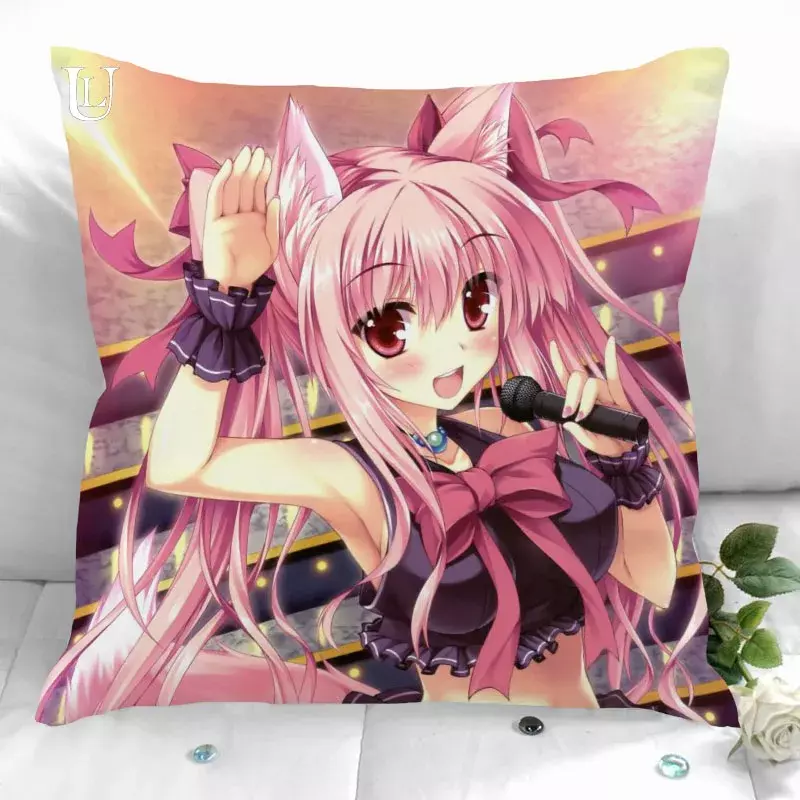 Anime, możliwość personalizacji Cat Girl poszewki na poduszki drukowane kwadratowe poszewki Home dekoracyjny zamek poduszka pokrywa 35X35cm40X40cm (z jednej strony)