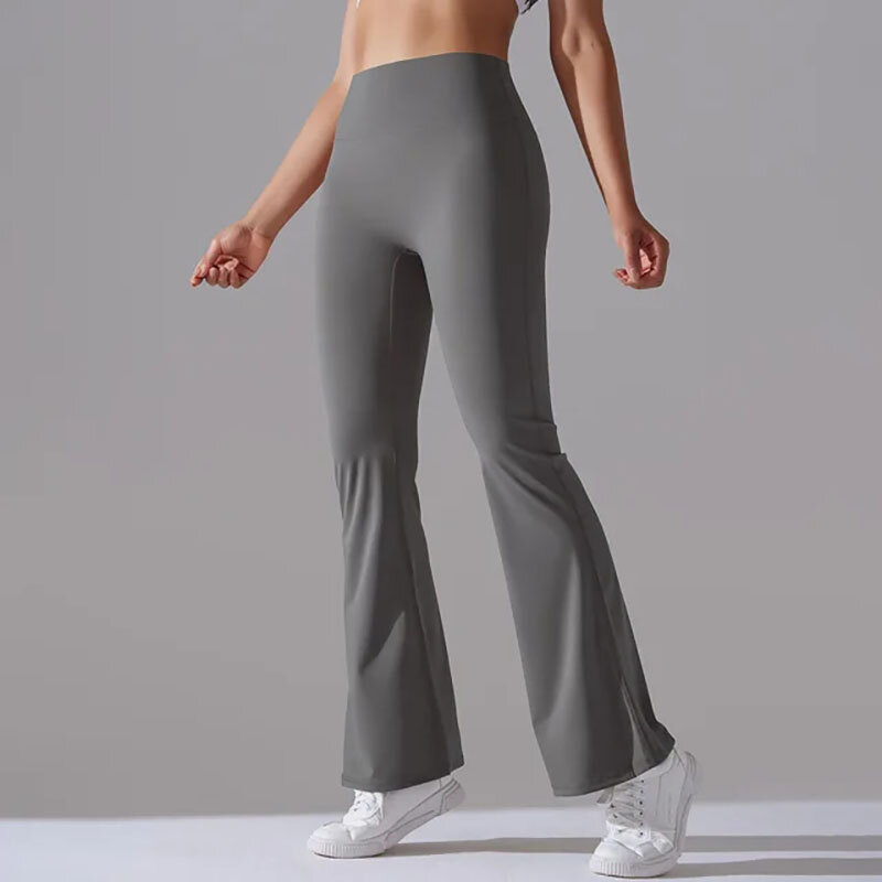 Jednolity kolor rozkloszowane spodnie do jogi dla kobiet z dopasowanym dopasowaniem z wysokim stanem elastyczne spodnie treningowe z szerokimi nogawkami spodnie do fitnessu