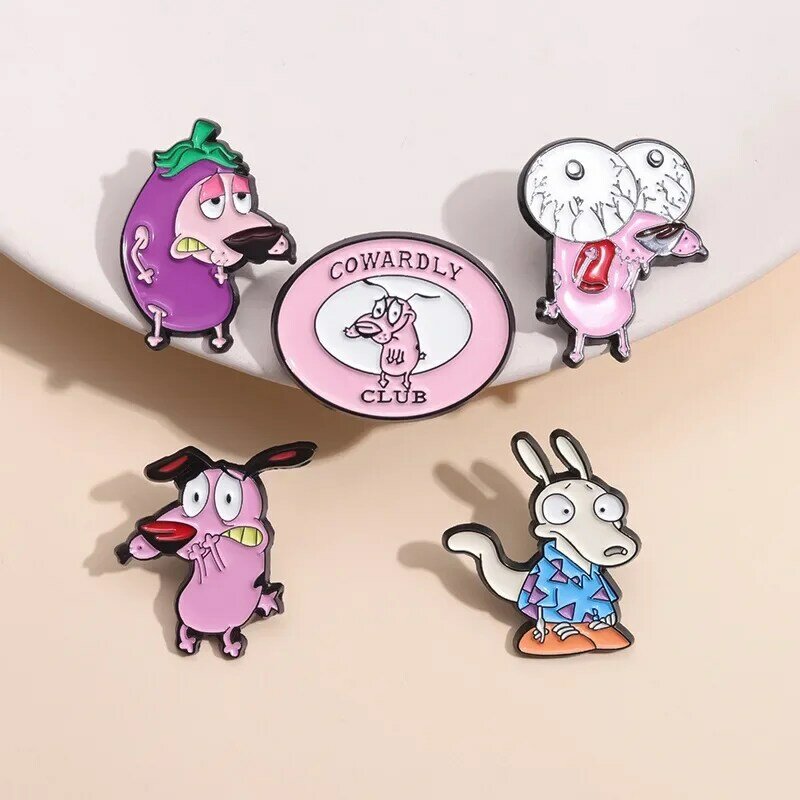 Creativo rosa Cartoon Anime Big Eyed Dog spilla distintivo in metallo accessori per abbigliamento collare Pin Bag decorazione distintivi con risvolto animale