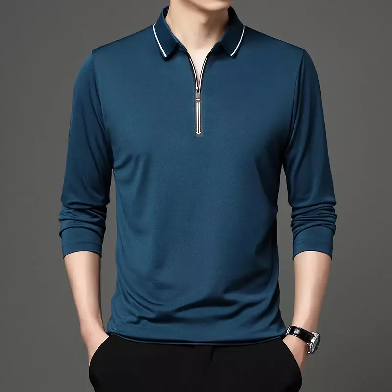 남성용 편안한 통기성 하프 지퍼 폴로 셔츠, 땀 흡수 비즈니스 레저 패션 탑, 용수철 여름 신상