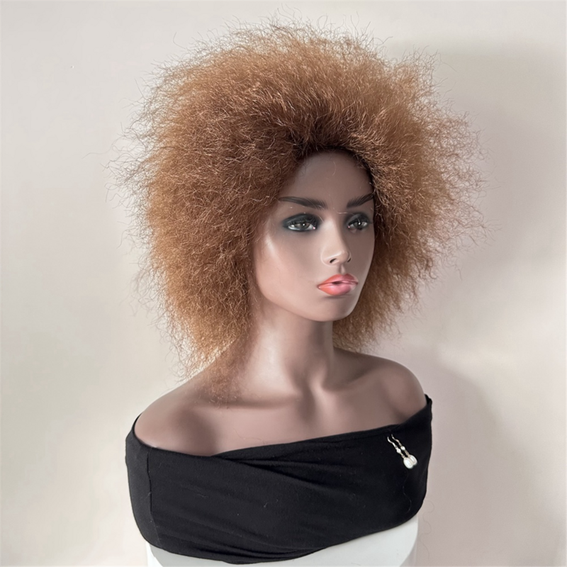 WIND FLYING Short Curly Human Hair Wigs for Women Afro Kinky Curly Wig Human Hair Natural Black Short Pixie Curl Afro Wig, A