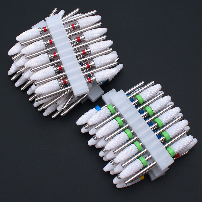 10ชิ้นเซรามิกหัวเจียรเล็บชุดตัดกัดสำหรับเล็บไฟฟ้าบิตเปลวไฟข้าวโพดไฟล์เครื่องทำเล็บเท้าโปแลนด์ accesoires