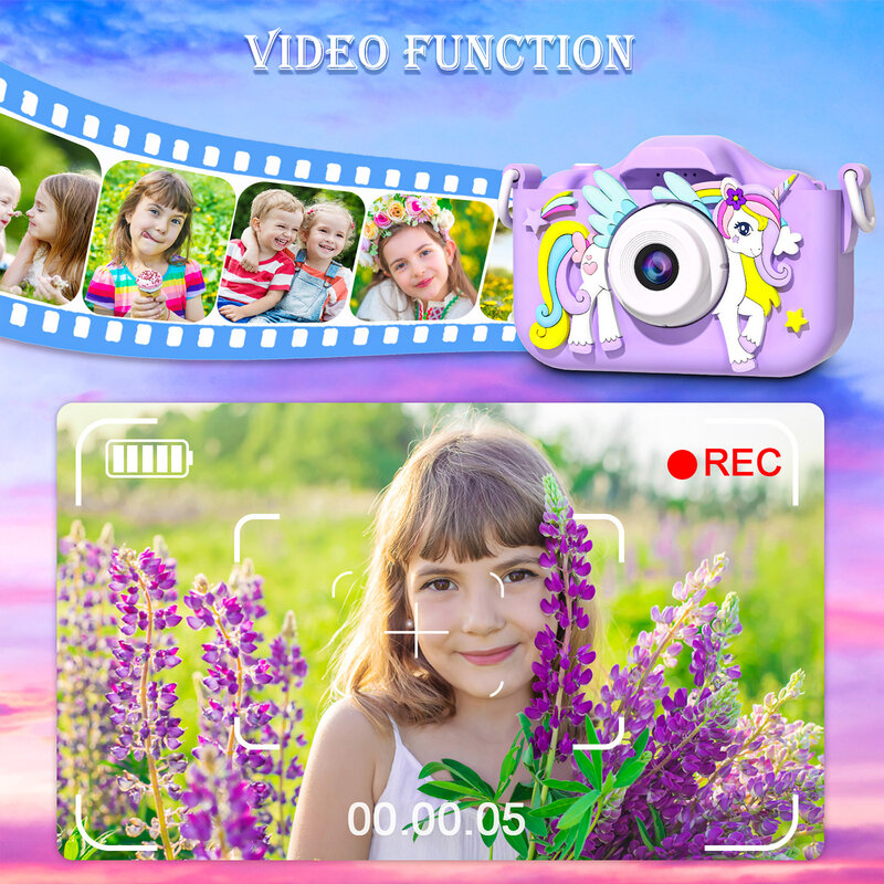 Kamera Digital Mini anak, mainan kamera Digital untuk anak laki-laki dan perempuan 1080P layar HD pemutaran musik bermain game 2 inci hadiah ulang tahun