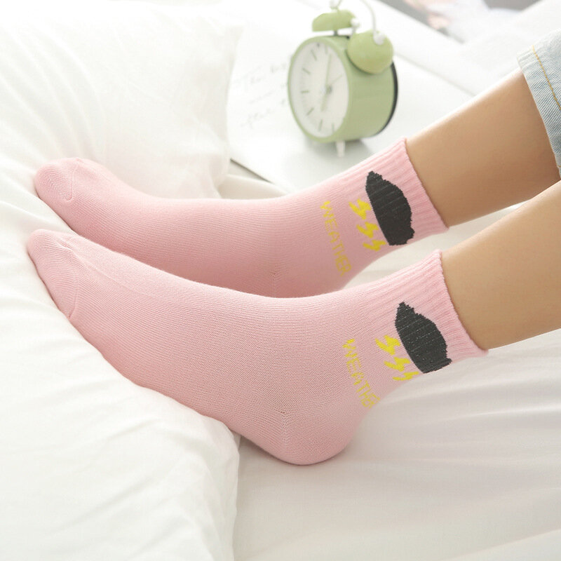 Socks Women's Spring/Summer Korean Edition Japanese Mid Length Jacquard Weather Socks Pattern Spot Sports Socks