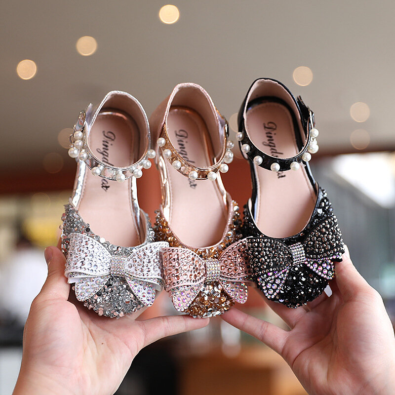 Sandalias coreanas con lazo para niñas, zapatos de princesa para bebés, zapatillas para niños pequeños, Zapatos de diseño con purpurina