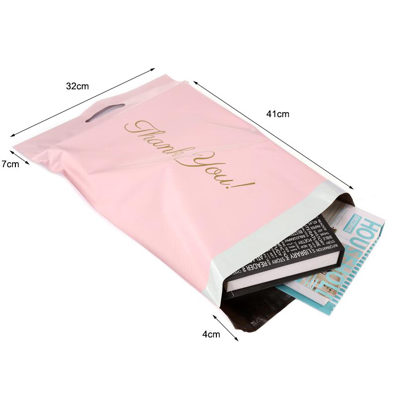 Correio rosa Mailing Bags, impermeável, auto-adesivo Seal Pouch, Impressão Mail Packaging Bags, Plastic Express Shipping Bag, 100Pcs